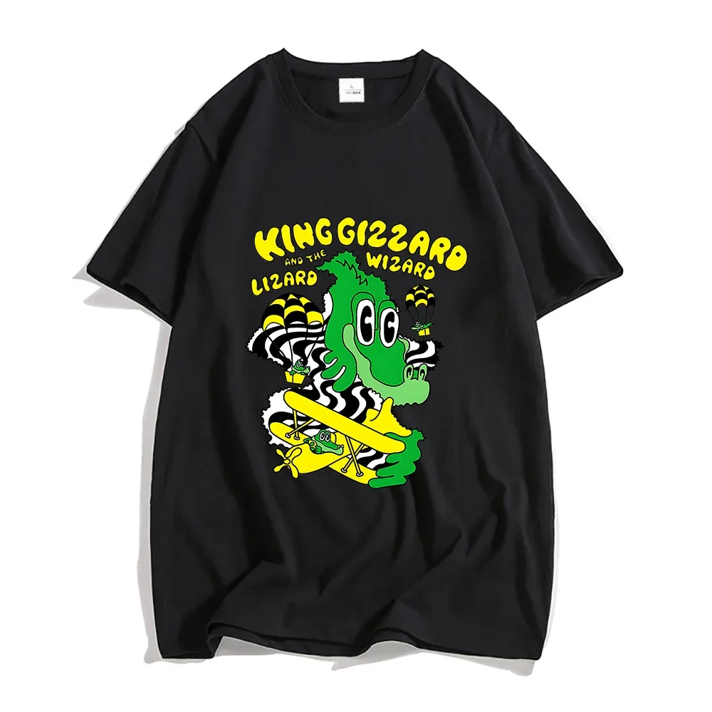 King Gizzard & The Lizard Wizard T-shirts MEN Parachute Crocodile T Shirts 100% Cotton Photo Tshirts Anime Print Cartoon Fashion