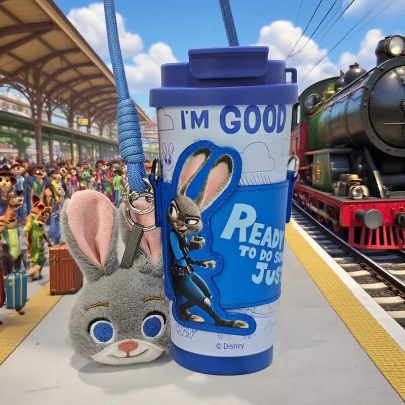 كارتون زوتوبيا جودي نيك سعة كبيرة من القش للشرب المباشر كوب مزدوج كوب آيس كينغ معزول مطبوع بحزام جلدي هدية عيد