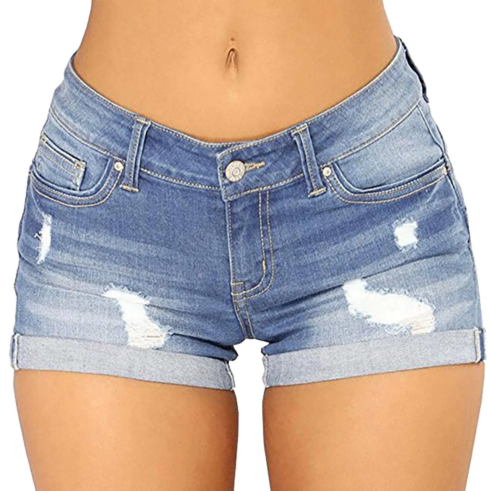 Summer Denim Shorts Women High Waisted Plus Size Ripped High Waisted Denim Shorts Stretchy Jean Shorts Women's Summer Shorts