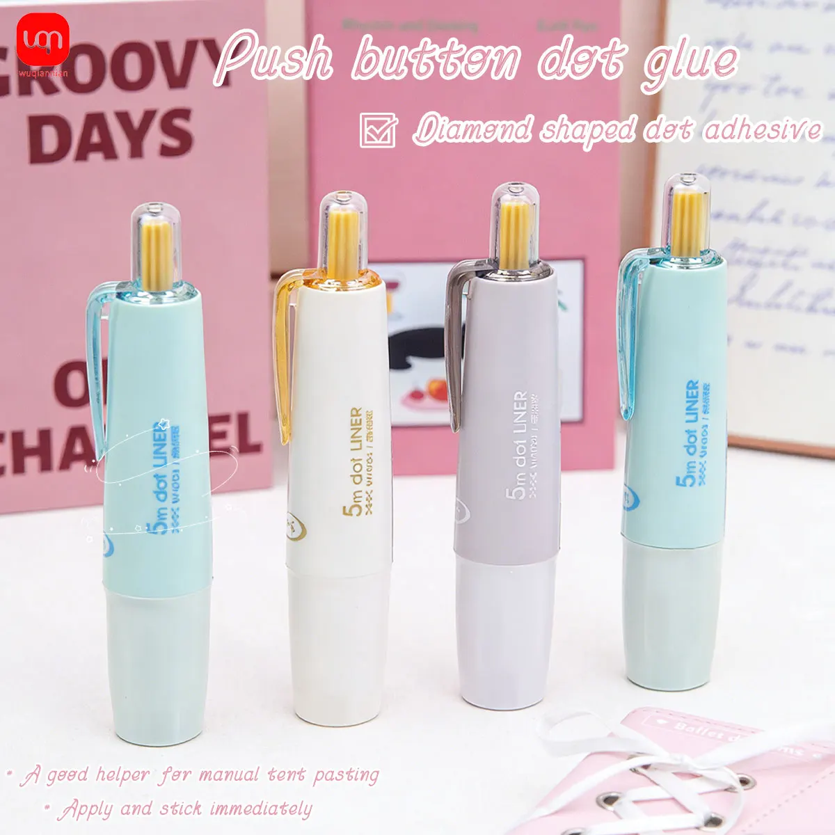WQN-360° Rotating Adhesive Tape Pen with Press-Type Design, DIY Scrapbooking Large Capacity Dot Glue Pen