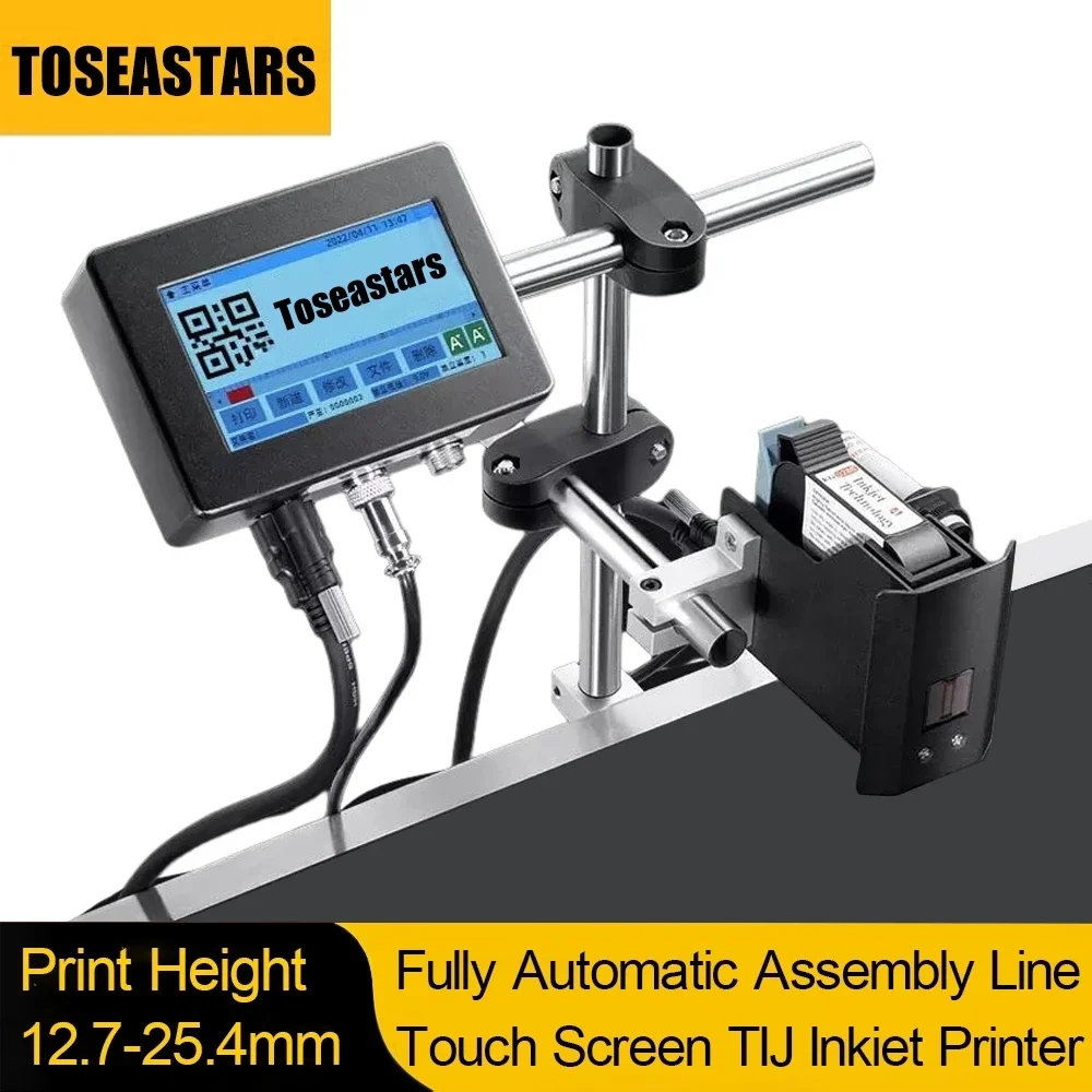Impressora Jato de Tinta Automática, Code Machine, Touch Screen, TIJ Print Logo, QR Code, Barcode Assembly Line, 12.7mm-25.4mm, 4.3"