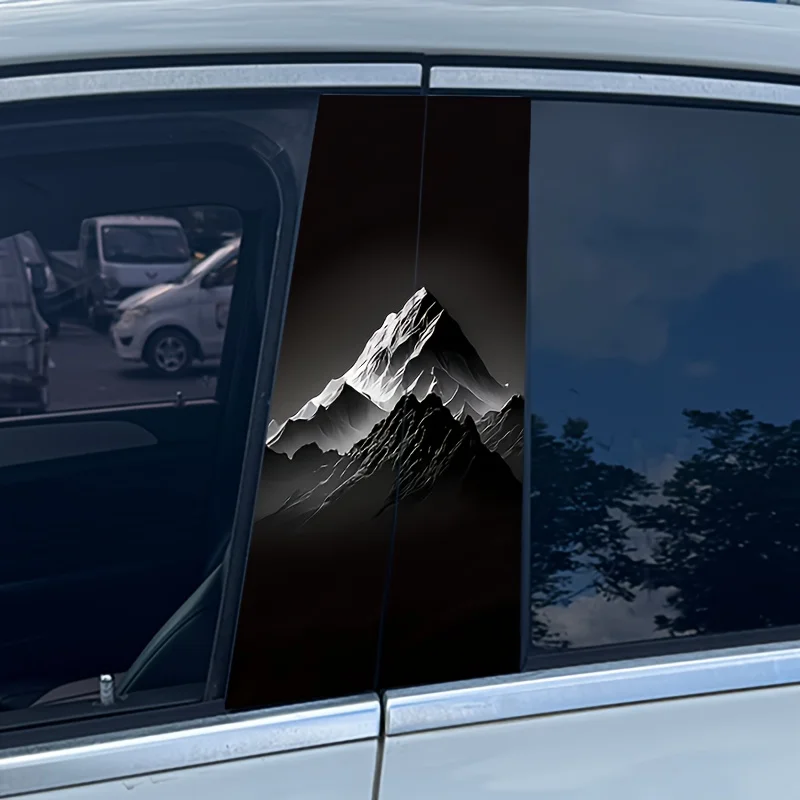 2Pcs/set, towering snow-capped mountain car B-pillar sticker; durable, waterproof, scratch-proof, car B-pillar protective film