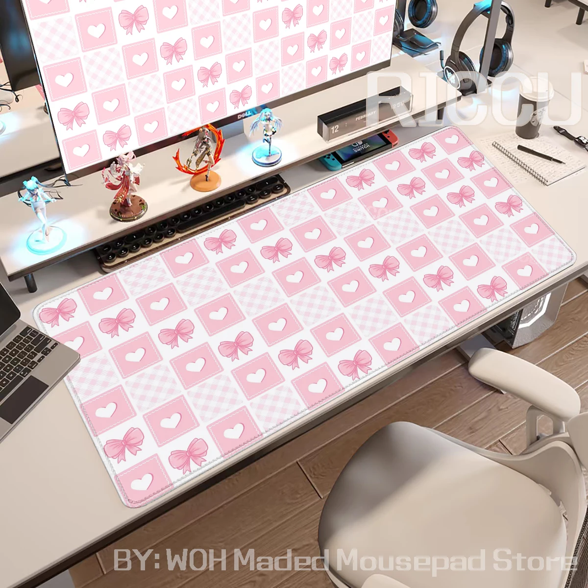 

Pink Bow Mousepad Sweet Girly Aesthetic Large Gaming Mouse Pad Office Desk Mat XXL Computer Keyboard Pad Non-slip Gift for Girl