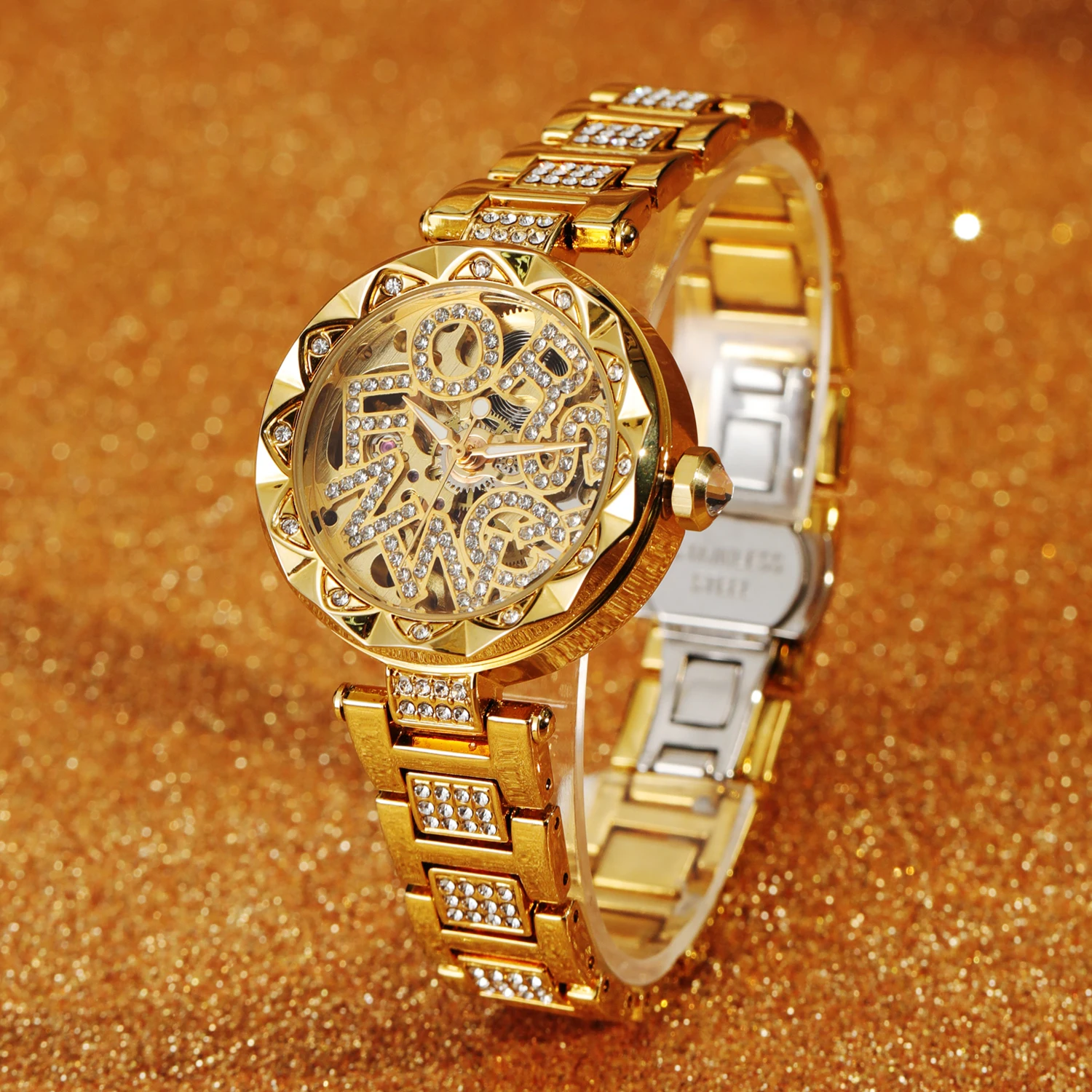 

Forsining Роскошные золотые женские часы Механические автоматические модные женские часы из нержавеющей стали