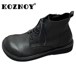 Koznoy 3cm brytyjski z prawdziwej skóry botki mokasyny damskie koznoj na platformie ZIP wiosenna jesień zima wysoki plusz buty buty