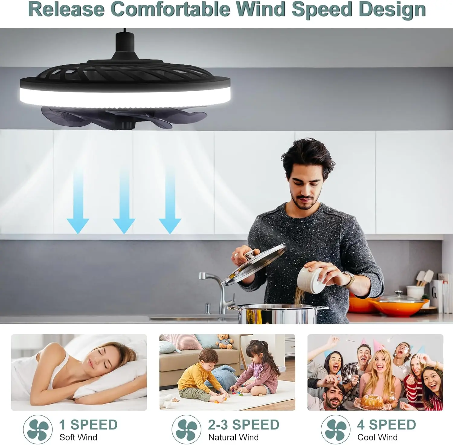 Ventiladores de techo modernos E27, luz LED con Control remoto, ventilador de techo silencioso y regulable con luz para el hogar, cocina y habitación