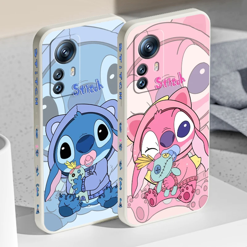 Disney Art Stitch Angel Cute Liquid Left Rope For Xiaomi Mi 13 12T 12 11T 11i 11 A3 10T 10 CC9E 9 Pro Lite Ultra 5G Cover