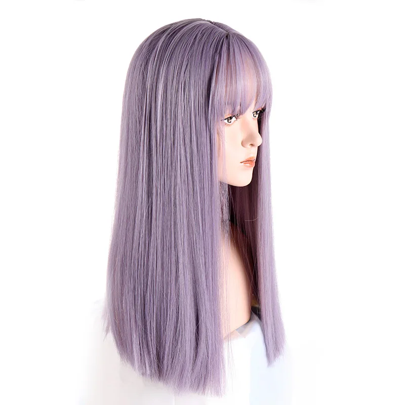 باروكة صناعية أرجوانية طويلة مستقيمة مع غرة للنساء، شعر مستعار للحفلات التنكرية اليومية، مقاوم للحرارة