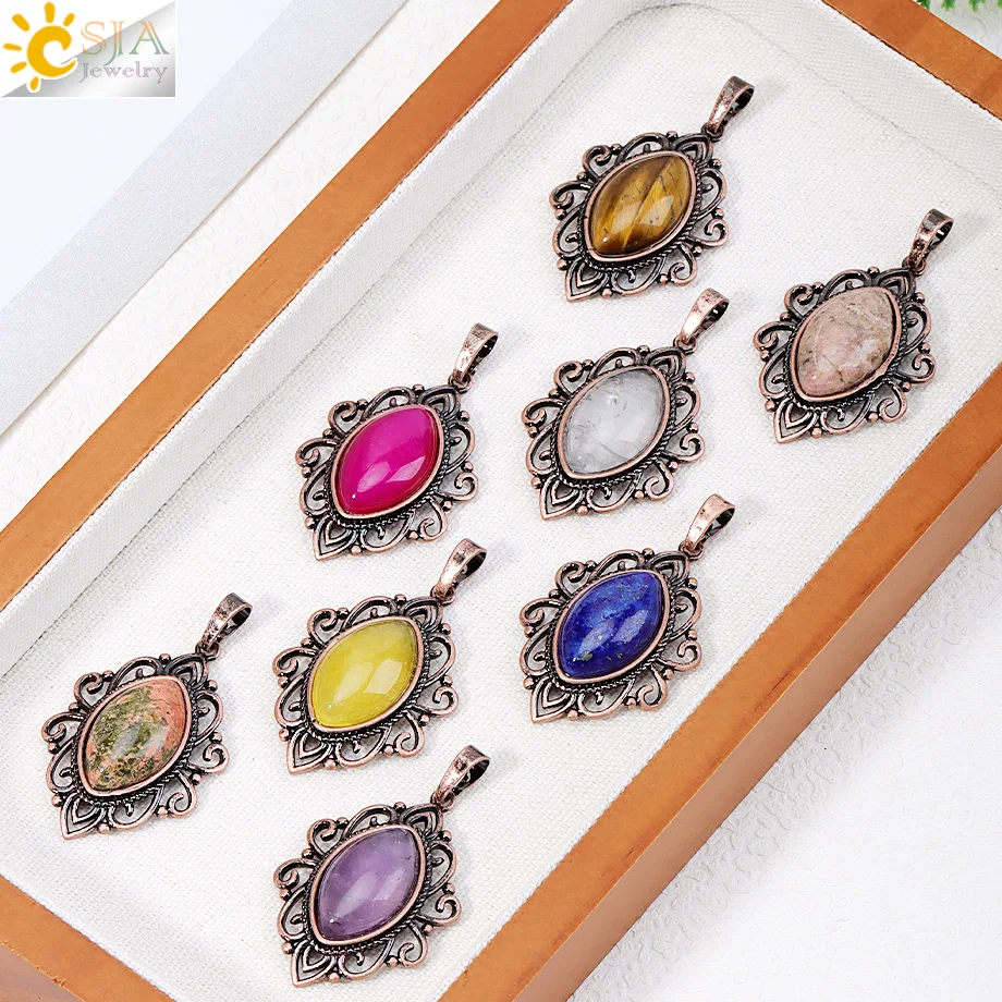 Collier pendentif œil de cheval en pierre naturelle vintage CSJA, cristal améthyste, œil de tigre, agate pour femmes, accessoire de bijoux élégant H845