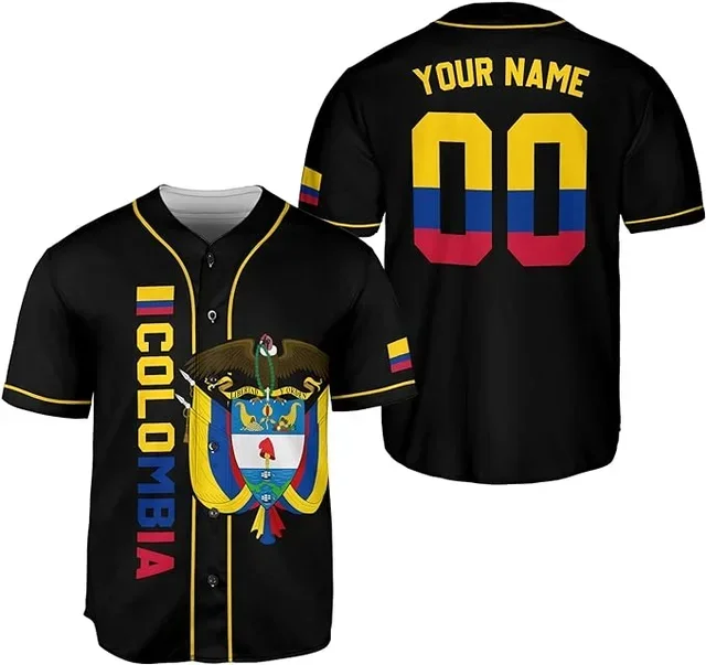 2025 3D printed men's casual shirt, hip-hop top, New Colombia customized with your name, baseball jersey, baseball shirt