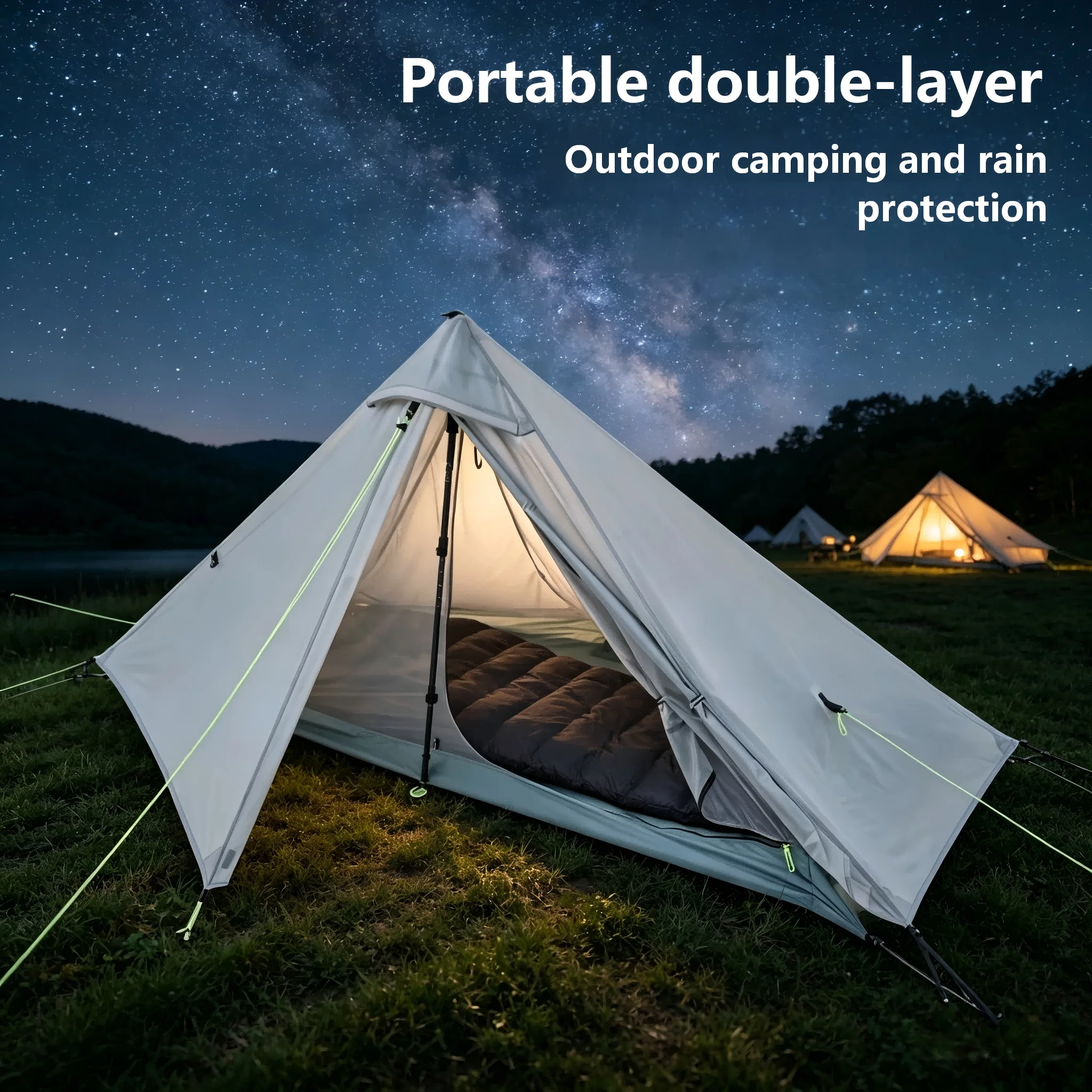 Lightweight 2-person tent camping rainproof and windproof 3000mm waterproof spring and summer hiking double-layer portable