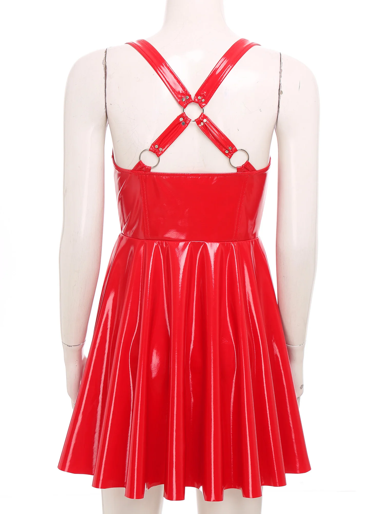 Gothic Punk Women Wet Look Latex Leather Dress Sleeveless Front Cut Out Cups Bodycons Dress Sexy Raves Party Nightclub Clubwear