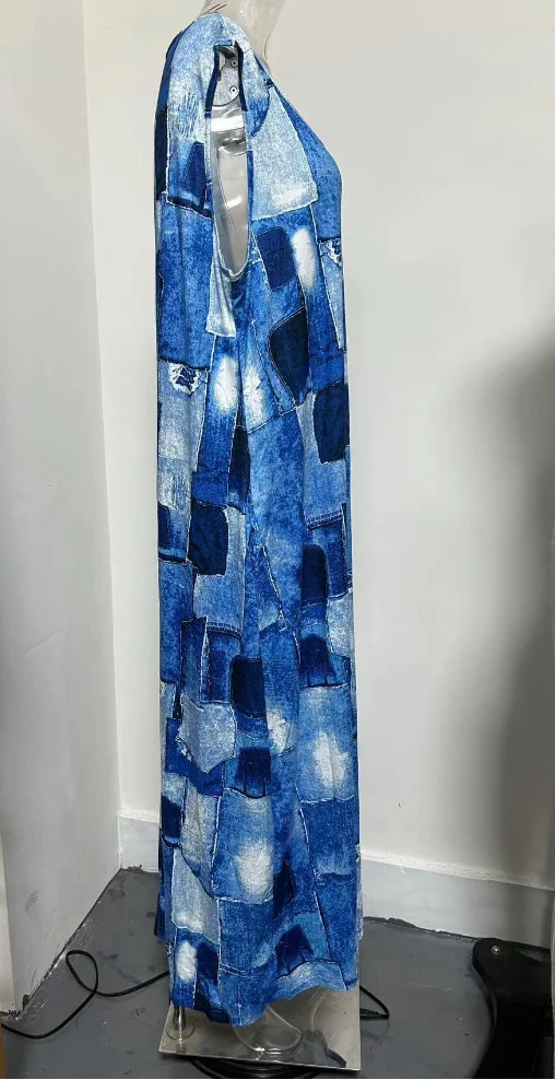 2024 AliExpress Europe and America Plus Size Women\'s Cross border Summer New Fashion Printed Round Neck Dress