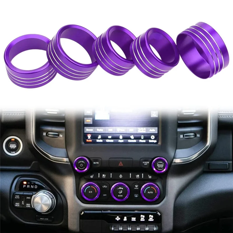 For Dodge Ram Accessories 2018-2021 Control Knob Cover AC/Volume/Mode/AUTO/Browse Switch Decor Button Trim,Purple 5PCS