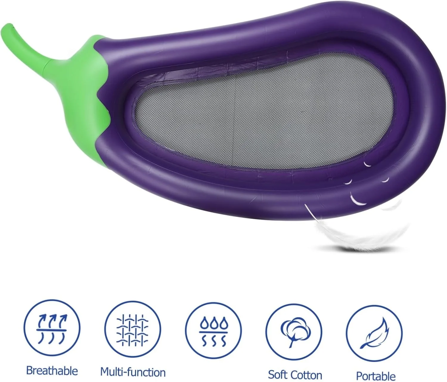 

Float Bed, 86.6 x 43.3 inches (250 x 105 cm), For Adults, Eggplant Shape, Strong Buoyancy, Thick, Safe, Summer, Sea Play