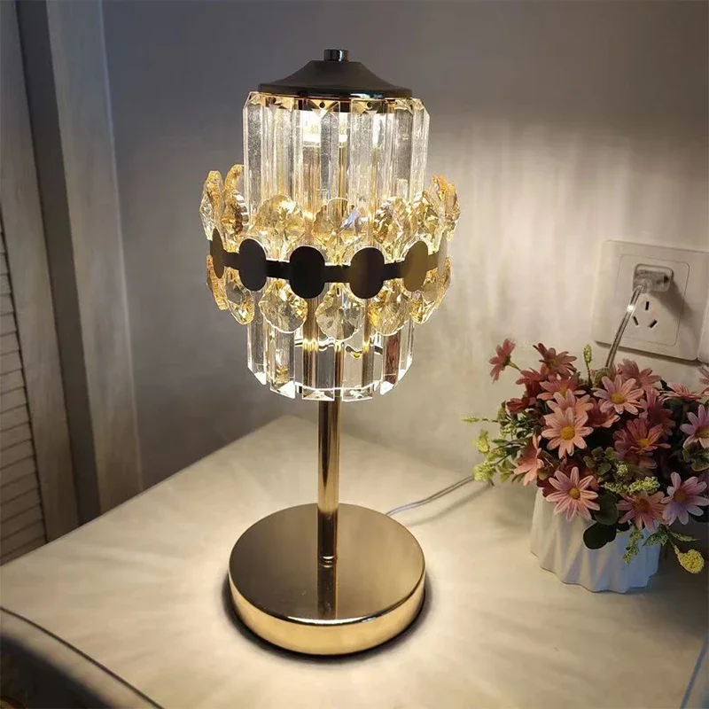 SOFITY Contemporary Crystal Table Lamp LED Simple Creative Bedside Desk Light for Home Living Room Bedroom Decor