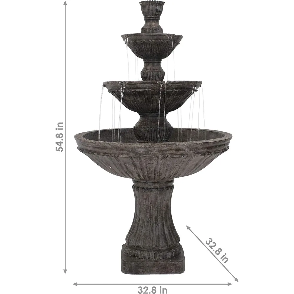 Fonte de água externa de polystone de 3 camadas de 55 polegadas de designer clássico - Bomba submersível elétrica - Marrom claro