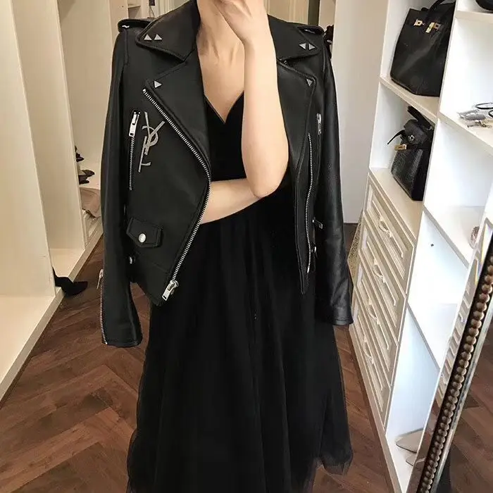 봄 가을 신상 여성용 천연 양가죽 자켓 슬림핏 오토바이 자켓 스트리트 스타일 트렌디 아우터웨어