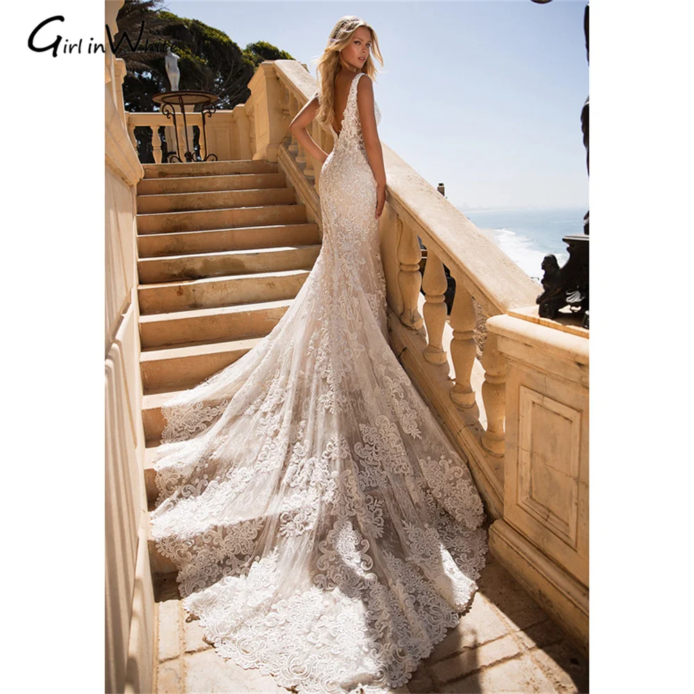 Exquisite Lace Mermaid Wedding Dress V Neck Tank Sleeves Wedding Gown Appliques Backless Court Train 2023 New robe de mariée