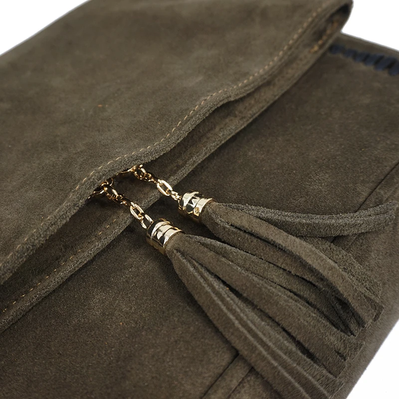 Borsa a tracolla laterale con frange e anello in nubuck in vera pelle scamosciata moda femminile per il tempo libero Borsa elegante quotidiana di