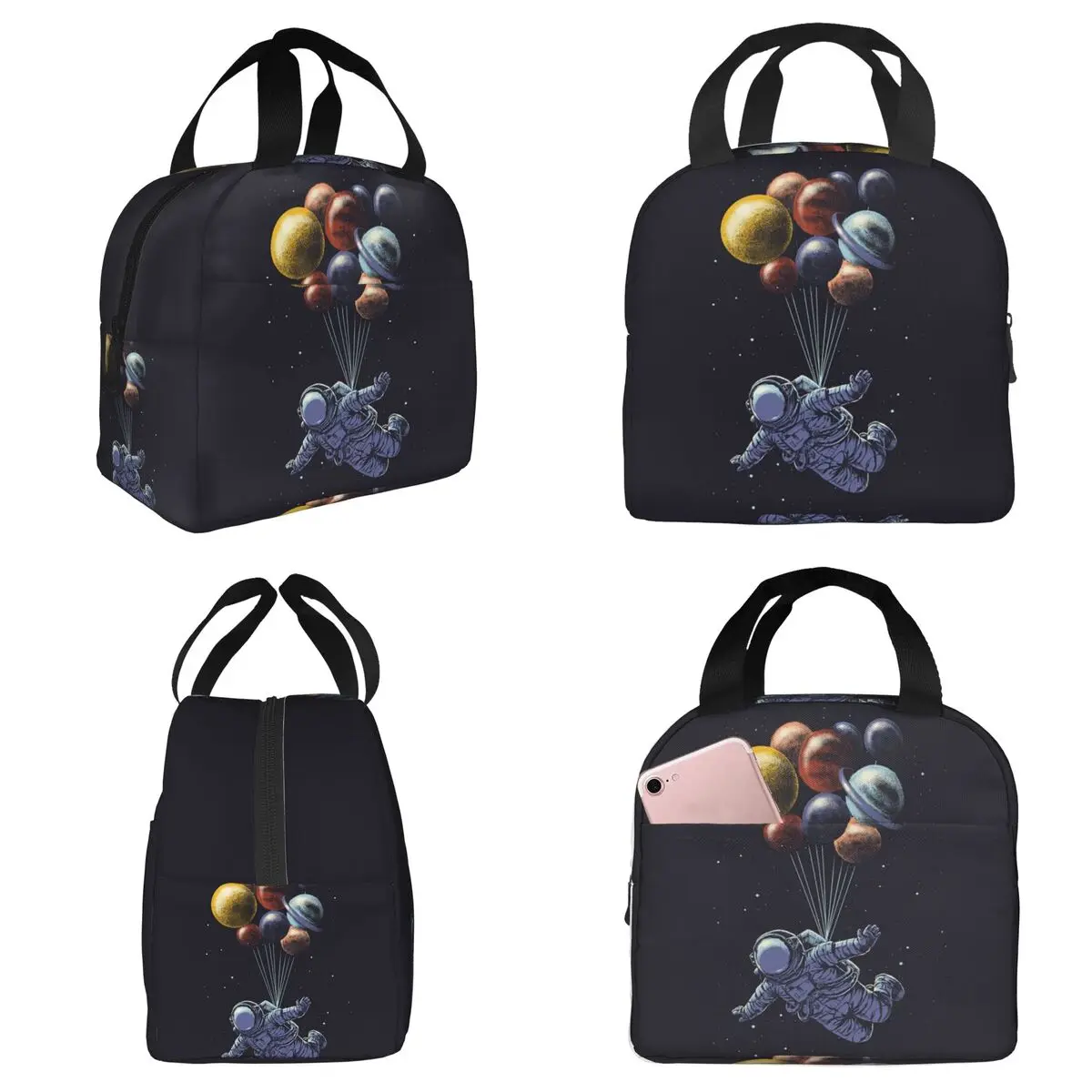 Isolierte Lunchtasche mit Astronauten-Motiv im Weltraum für Kinder, Schulkühler, Thermo-Lebensmittelbox, tragbare Lunchboxen, Behälter