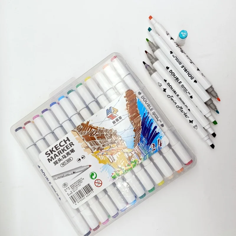 12 สี/18 สี/24 สี/36 สี double head box marker ภาพวาดการ์ตูนชุดปากกาสีน้ํา