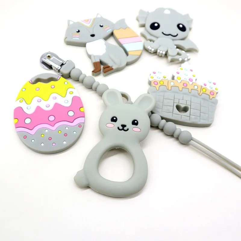 2/5PCS Silicone Beads BPA Free Baby Teether Animal Newborn Teething Toy DIY Pacifier Chain Necklace Accessories