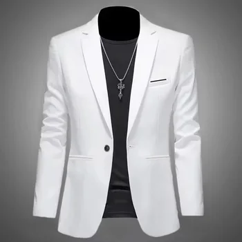 Men's Trendy Leisure Boutique Suit Jacket  Autumn Casual Business Slim Fit Non-ironing Single Button Suit Solid Formal Blouse 2
