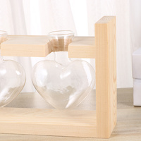 2Pcs Original Wooden Frame Glass Vase Hydroponics Planter Heart Shape Flower Container Birthday Wedding Home Decoration
