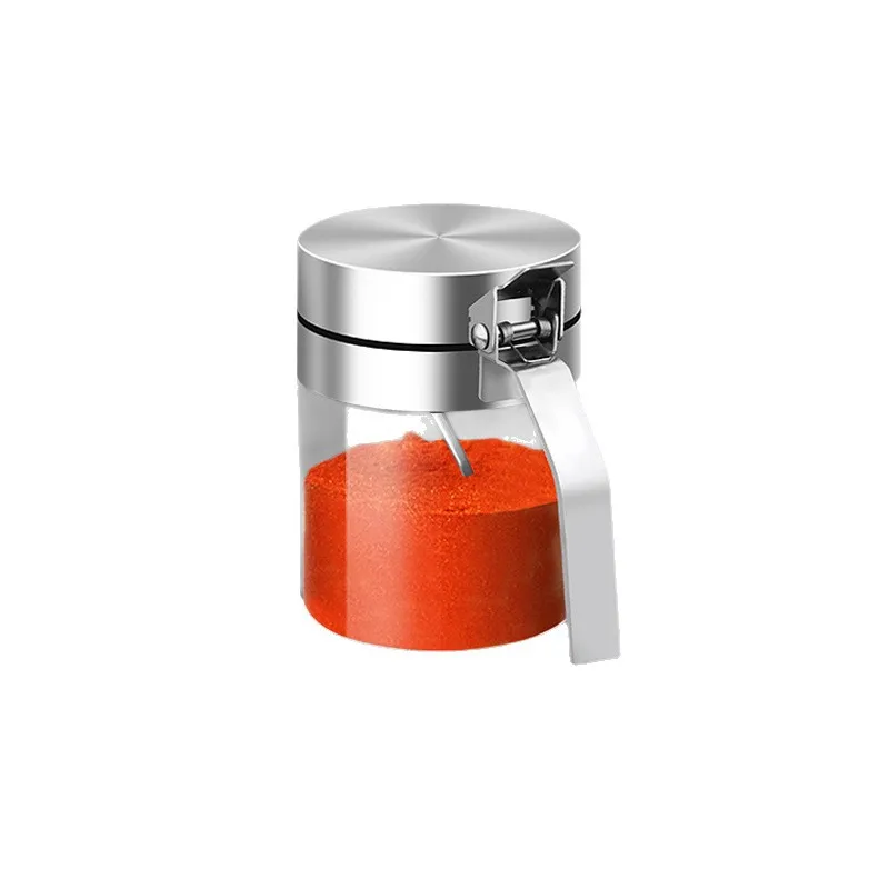 Original High-end Glass Spice Container Set Stainless Steel Salt Pepper Jar Moisture-proof Home Kitchen Storage