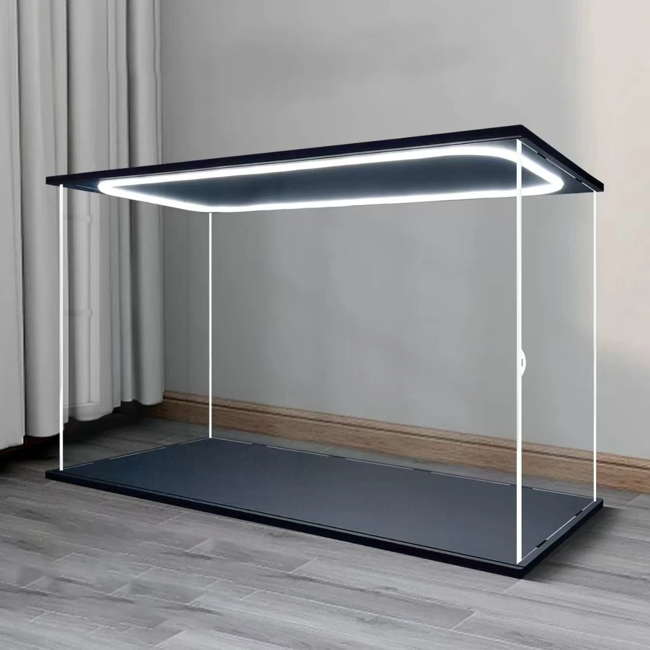 

Transparent Dust-Proof Acrylic Display Cabinet with Ring LED Light for Action Figures, Car Models Storage Box with Pullout Door
