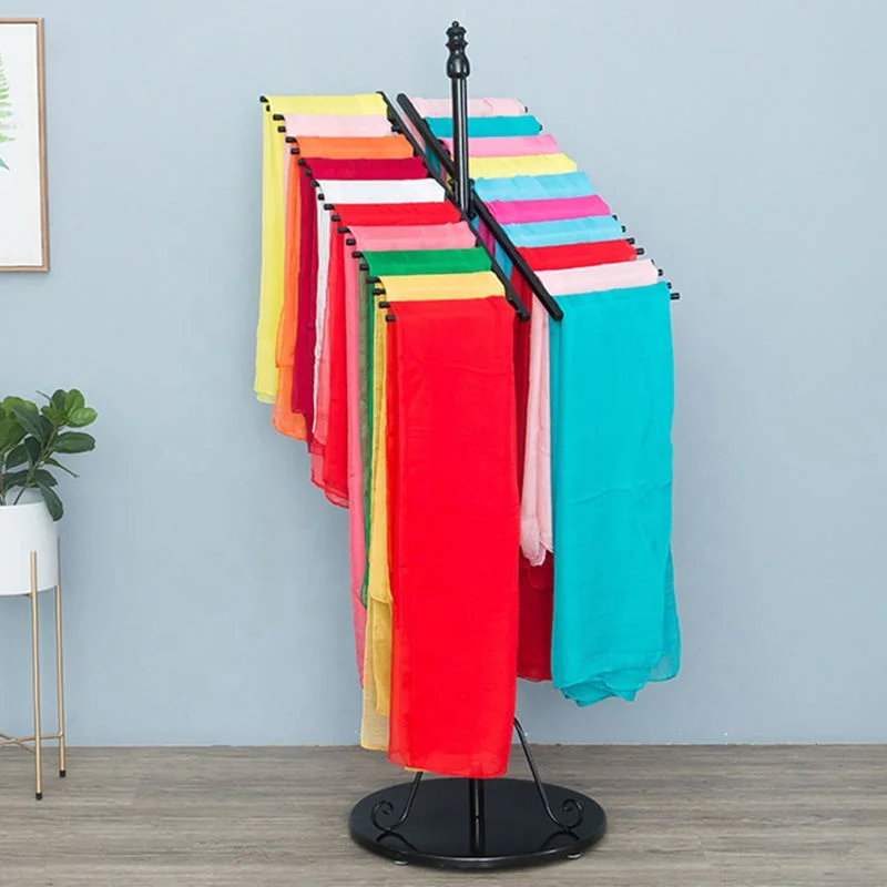 Store Retail Floor Textile Silk Fabrics Scarf Headscarf Shawl Carpet Rug Cloth Sample Hanger Metal Display Rack Stand Holder