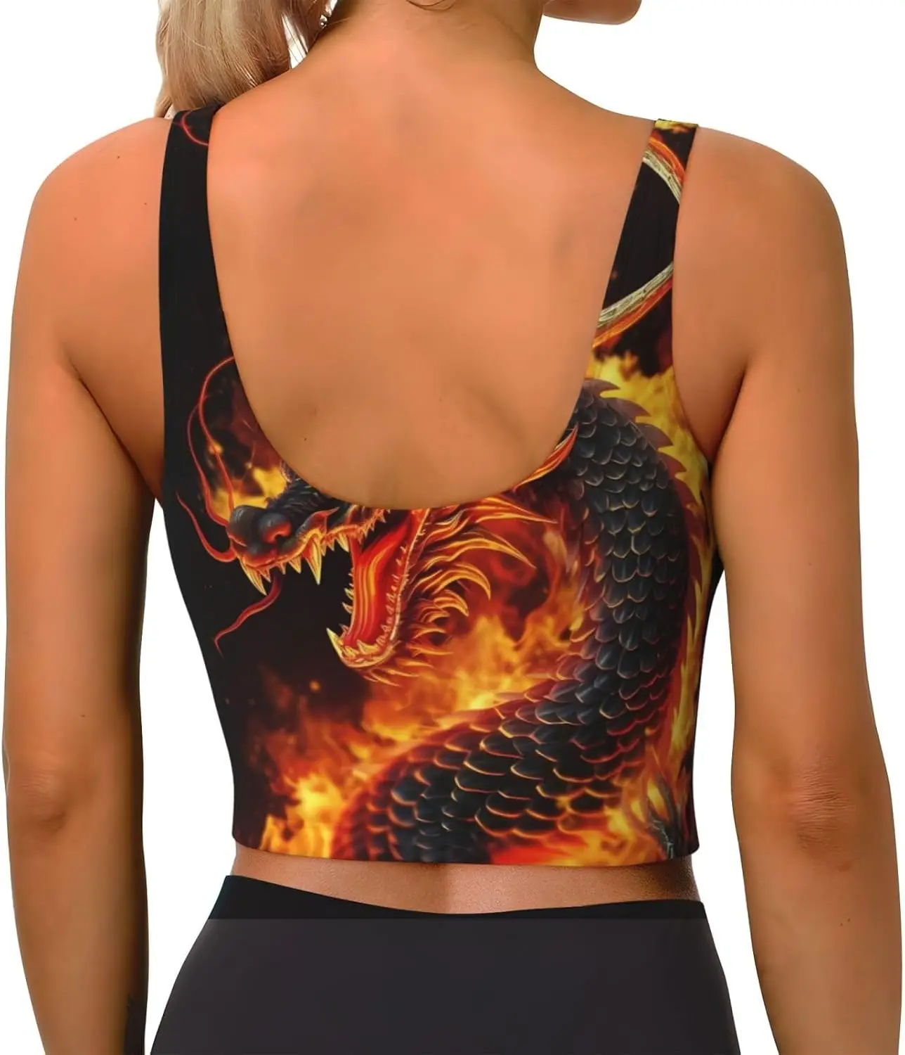 Fire มังกรจีนพิมพ์ผู้หญิงกีฬาเสื้อกั๊กเต้นรําโยคะเสื้อกั๊กพิมพ์กีฬา Bra Top Vest