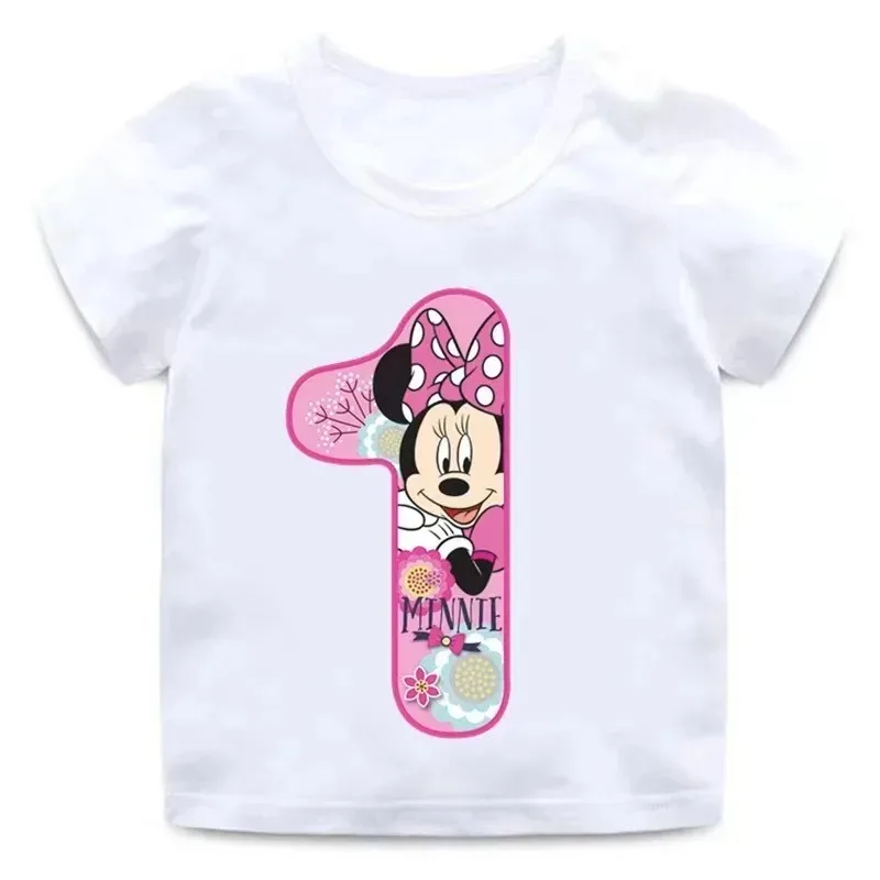 Children Clothes Tops Minnie Mouse Birthday Number Children T-shirt Kawaii Clothes for Girls T Shirt Anime Cartoons Casual