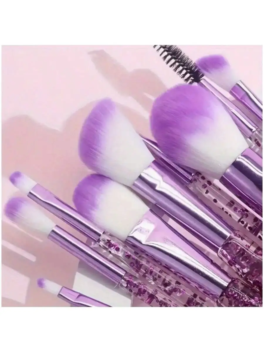 10Pcs Glitter Quicksand Makeup Brushes Set, Crystal Transparent Handle Eyeshadow Blending Eyebrow Liner Brush, Professional Cosmetic Tool Kit for Beginners