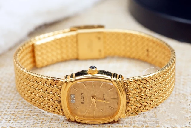 Gold plated diamond woven chain quartz retro small elgin women s watch AliExpress