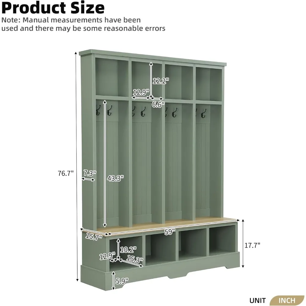 مقعد مدخل على طراز المزرعة مع مساحة تخزين للأحذية ورف معطف، شجرة 59 قاعة مع حل تخزين متعدد الأقسام