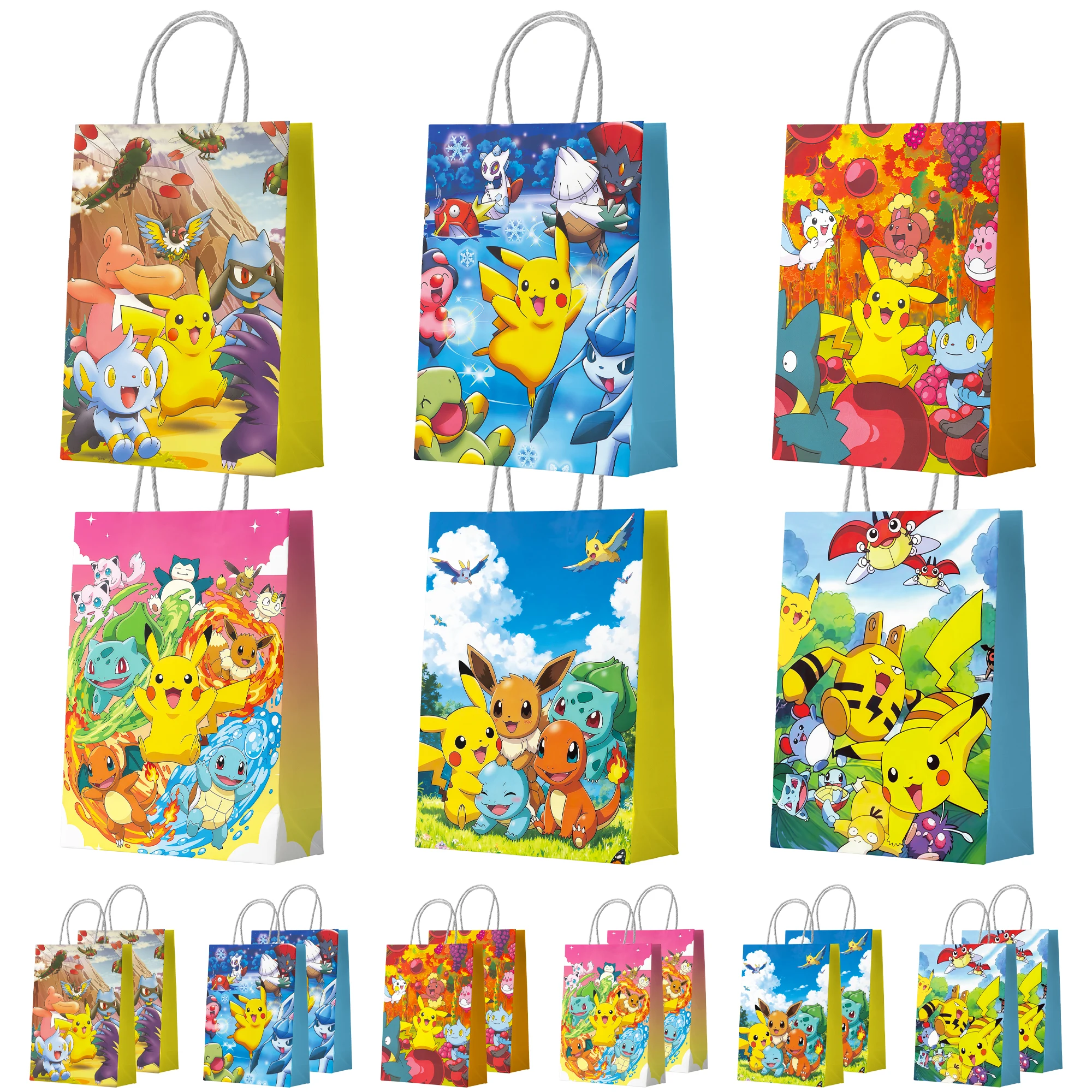 18 Stück Pokemon Party-Geschenktüten Pokemon Partytüten Pokemon Party-Geschenkbeutel Pikachu Party-Papiertüten für Pokemon Party-Dekorationen & Pikachu Geburtstagsdekorationen