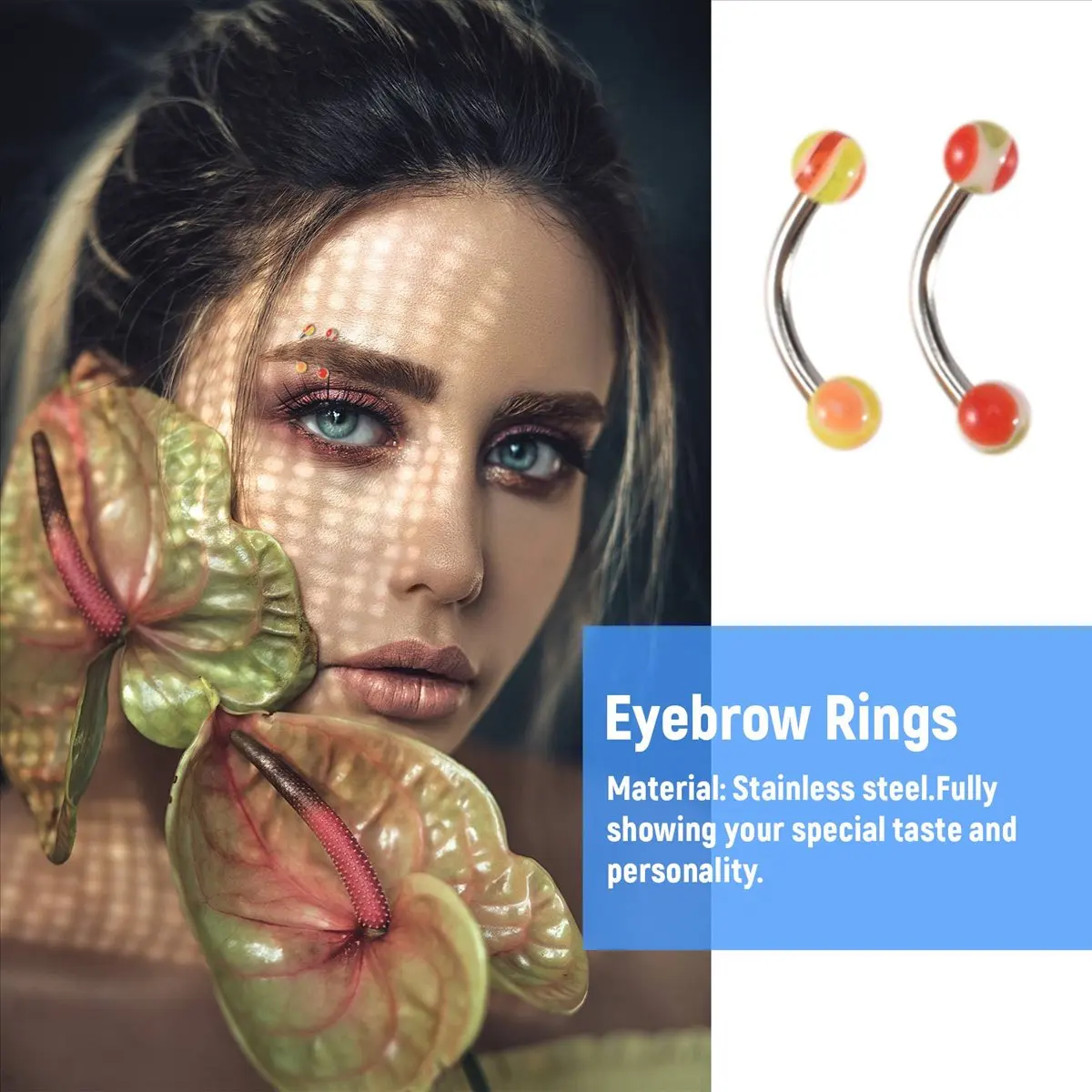 ABQR 20 piezas barra de bola de acero inoxidable colorida anillos curvos para cejas barras Tragus Piercing