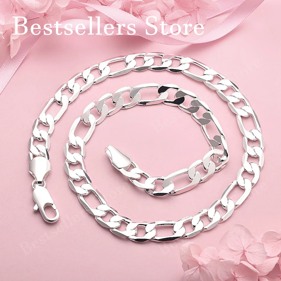 925 Sterling Silver 10mm Exquisite Figaro Necklace for Men and Women, Fashionable Party Wedding Jewelry
