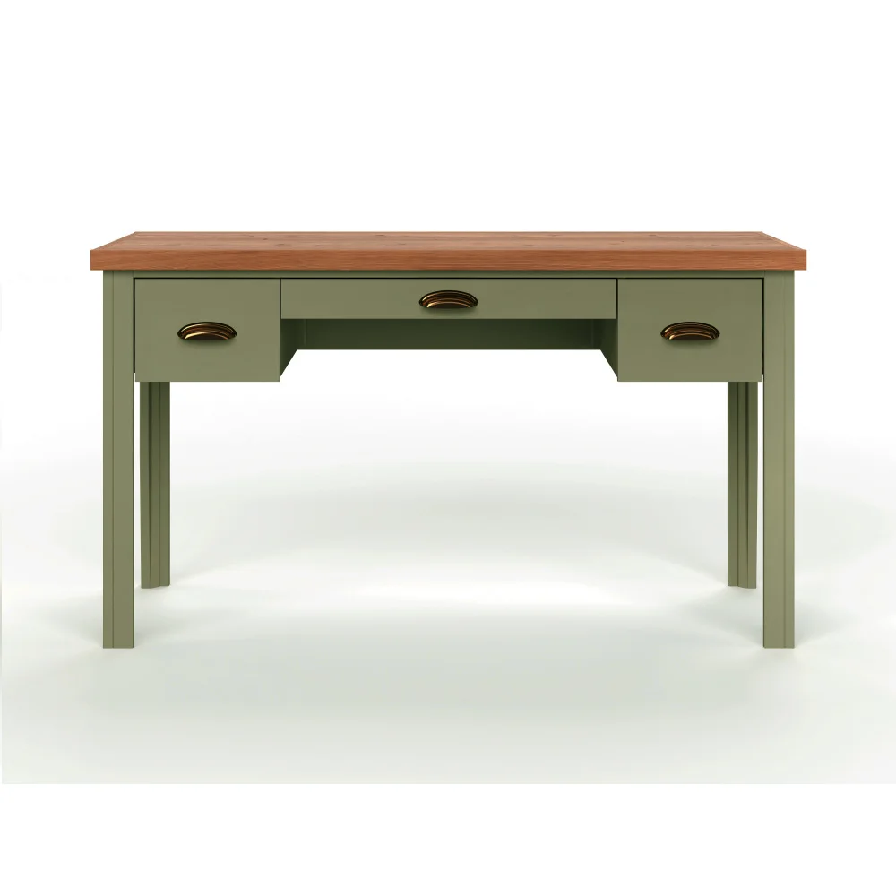 

53 inch Writing Desk, No Assembly Required, Sage Green and Fruitwood Finish