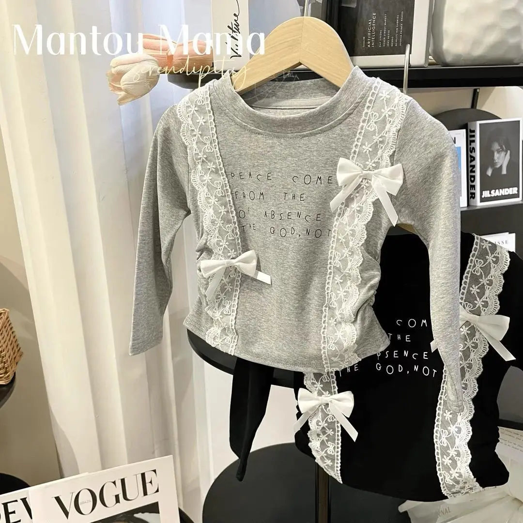 2026 Mädchen Herbst Neues Langarm-T-Shirt mit Schleife und Spitze im koreanischen Stil, Kinder Frühlings-Unterhemd 90-140 – Detail 11