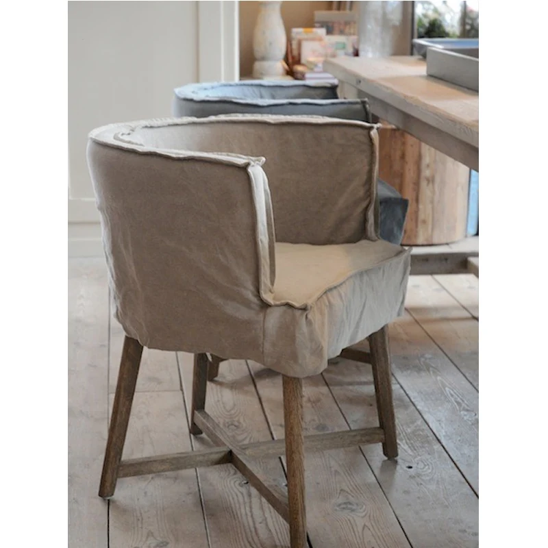 

Custom high-quality handmade upholstered fabric Nordic restaurant solid wood wood frame dining chair