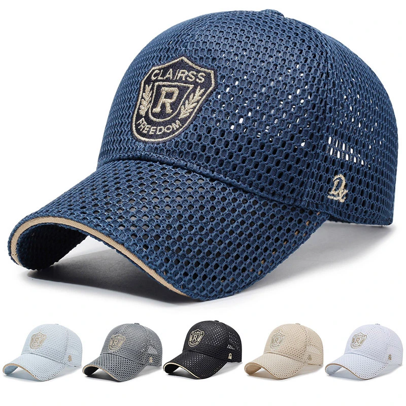 Men's Baseball Cap Breathable Mesh Woven Craft Polyester Label Decorated Solid Color Sporty Spring and Summer