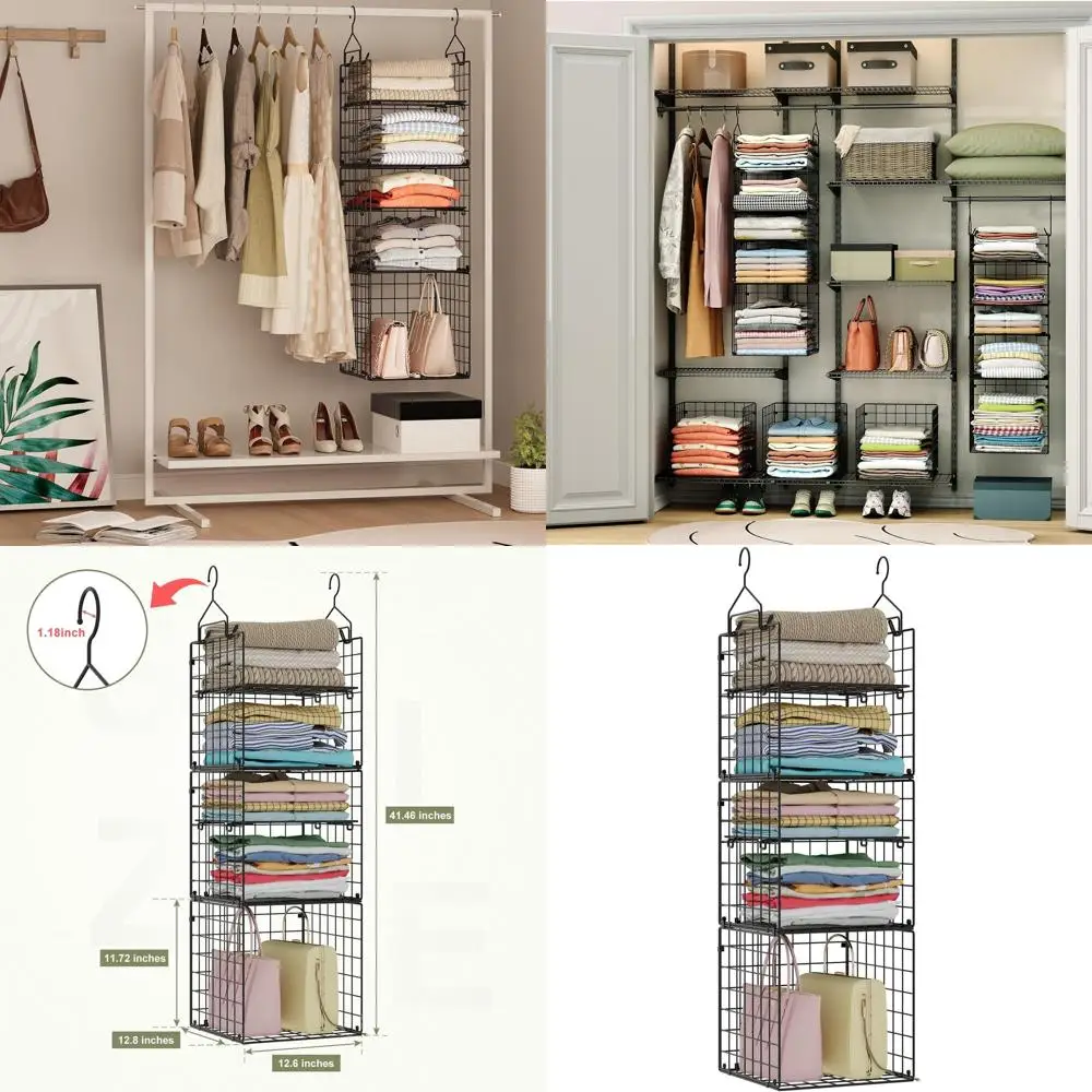 

5-уровневый регулируемый подвесной органайзер для шкафа с корзинами для хранения одежды, обуви и аксессуаров