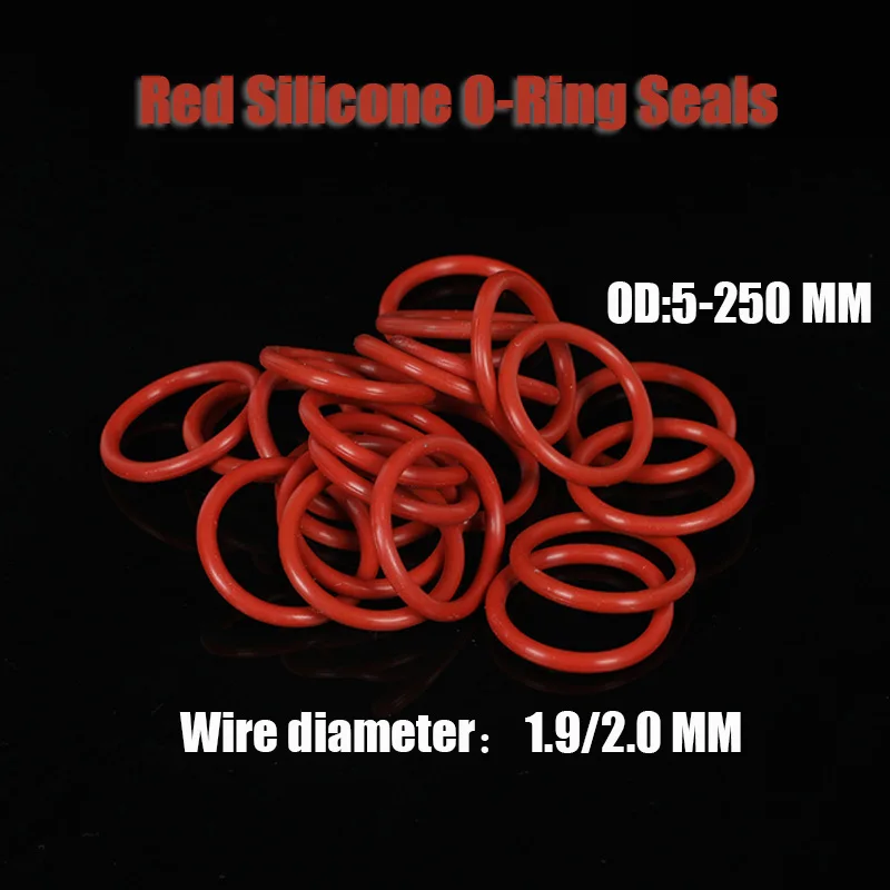 

Red Silicone O-Ring Seals 1.9/2.0mm Wire 5-250mm OD,High Temp 250°C Waterproof Gaskets for Molds/Plumbing/Medica