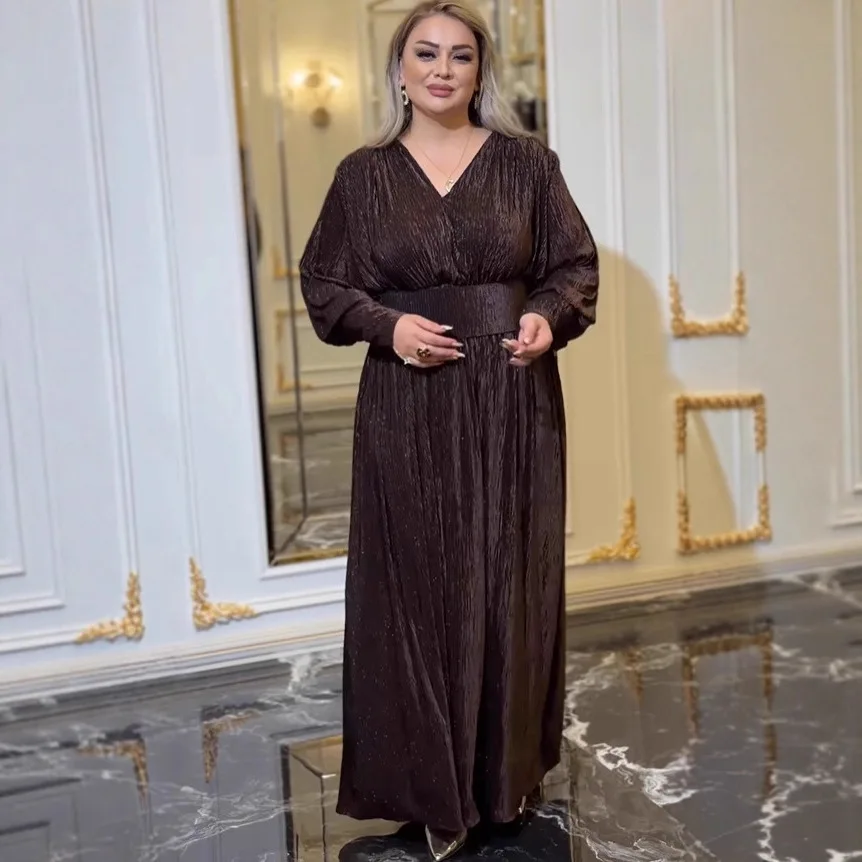 

Женское платье для Ид, абайя на Рамадан, праздничные длинные платья, однотонное мусульманское платье с V-образным вырезом, джалабия 2026, марокканский кафтан, Дубай, исламская арабская длинная роба