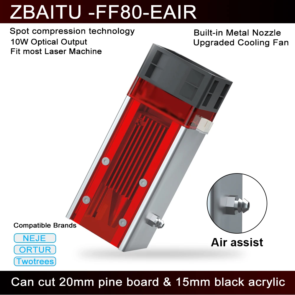 ZBAITU-grabador láser CNC DIY, máquina de grabado de corte de madera, enrutador 81x46cm, 130W, módulo láser con asistencia de aire, 10W/20W