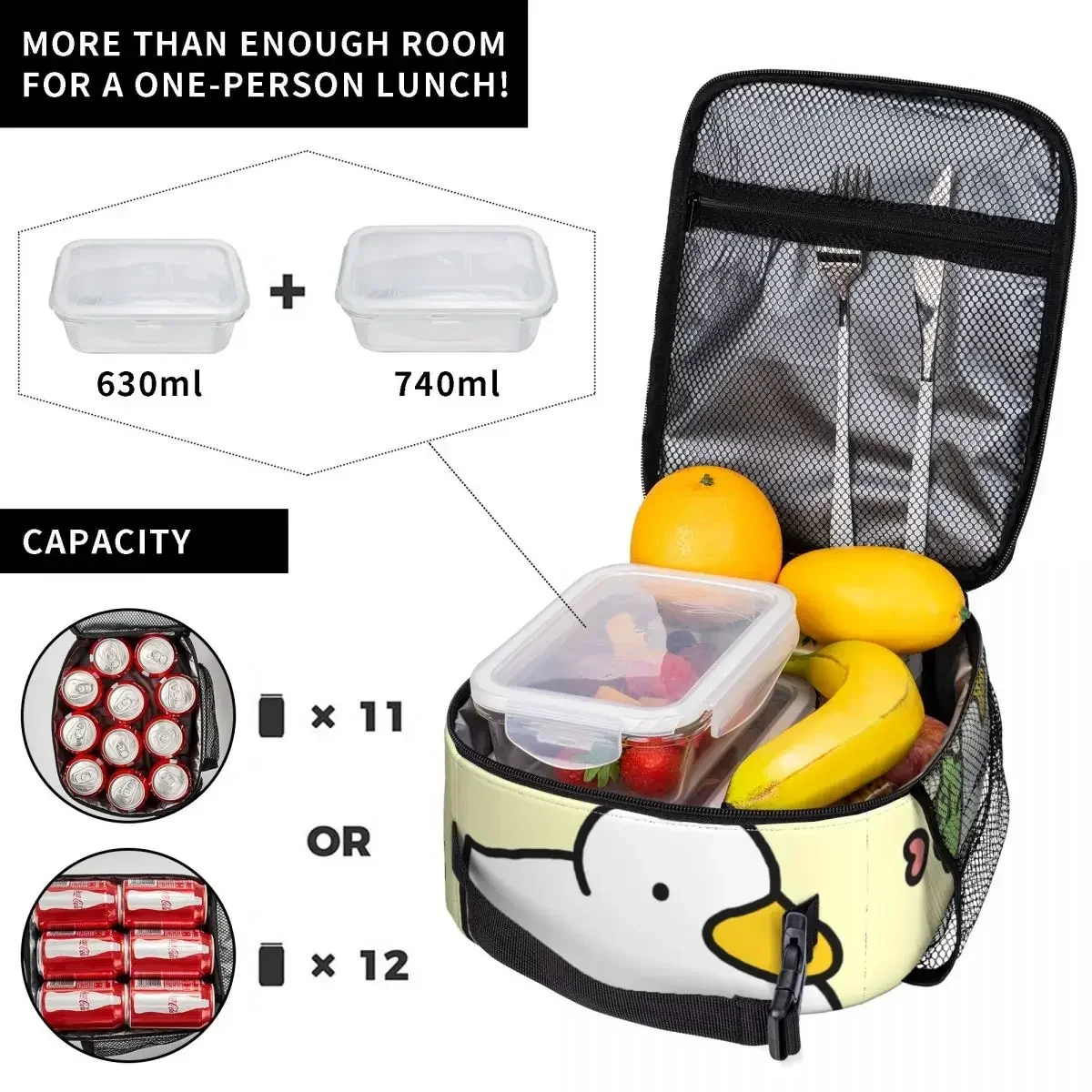 Cute Duck and Frog Thermal Insulated Lunch Bag School Kawaii Cartoon Portable Bento Box Cooler Thermal Lunch Box