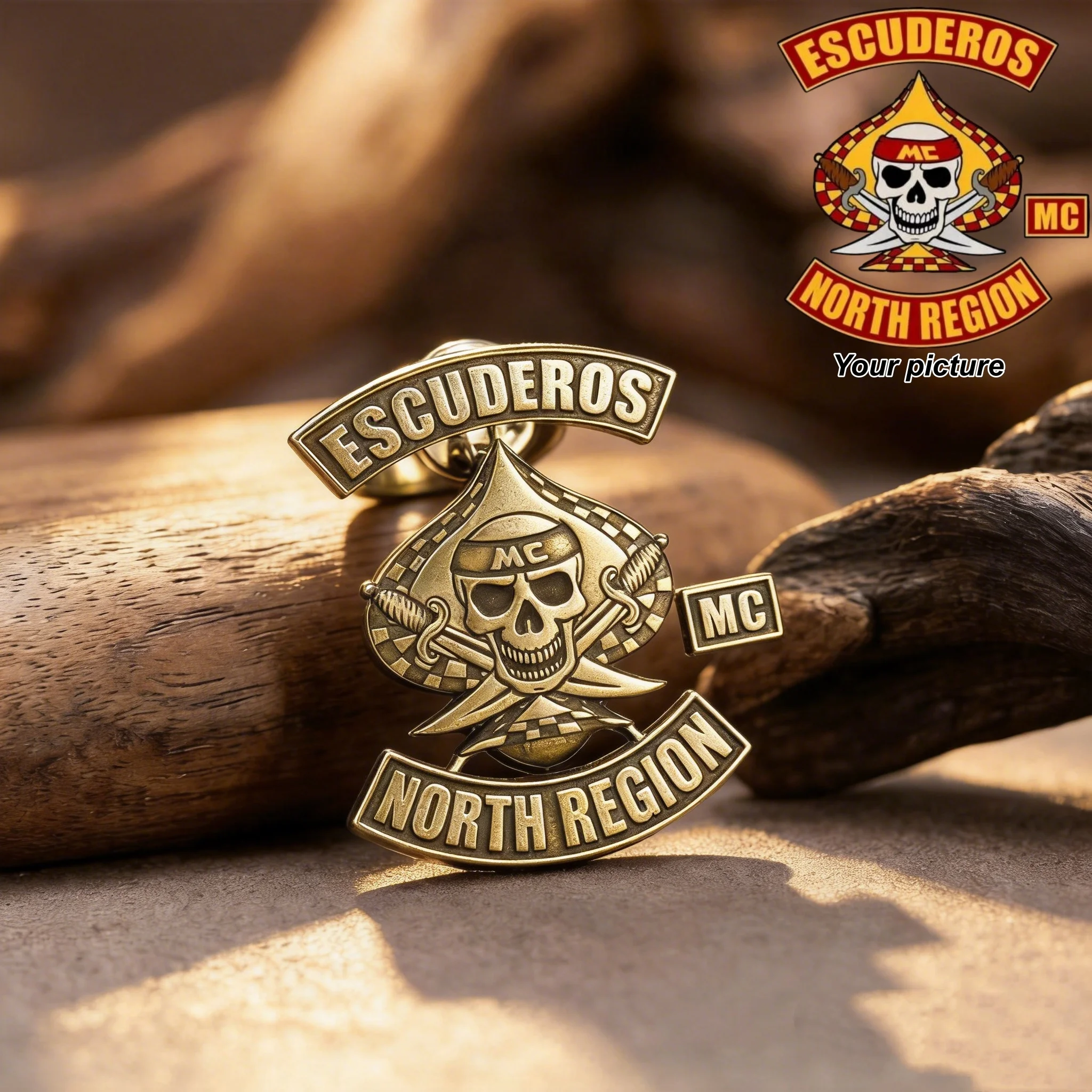 Custom Logo Photo Brooch/Necklace Personalized 2D Engrave Stainless Steel Cool Motorcycle Club Pin Jacket Hat Accessory Gift view 5